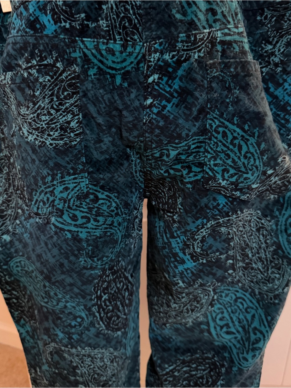 Chico's Deep Teal Velvet Paisley Pants Sz 2 (12R) - Picture 6 of 12